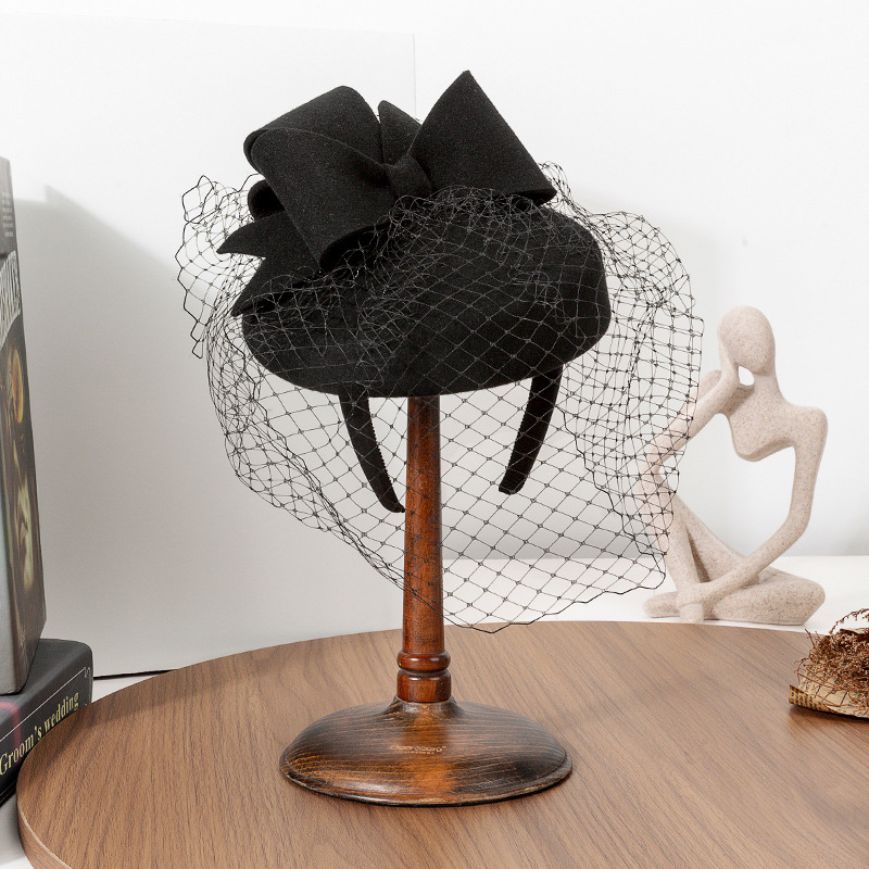 Beret French Wool - Boina preta francesa fascinator inverno elegante
