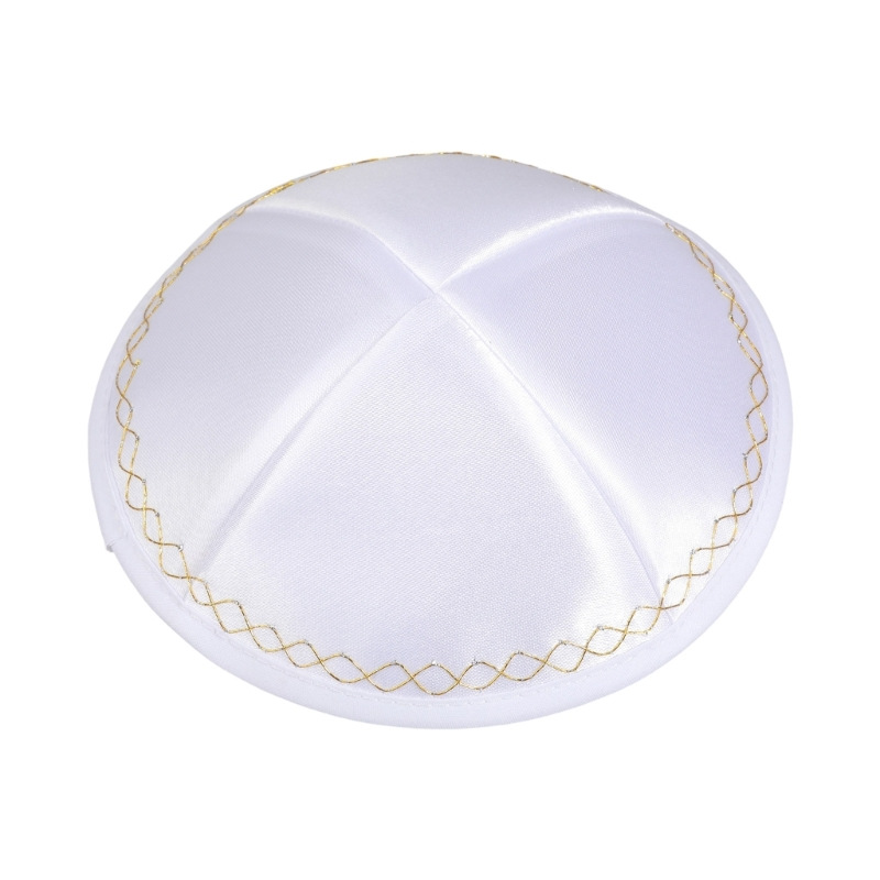 Skull Cap Helmet Liner - Kippah Judaica de Cetim Branco com