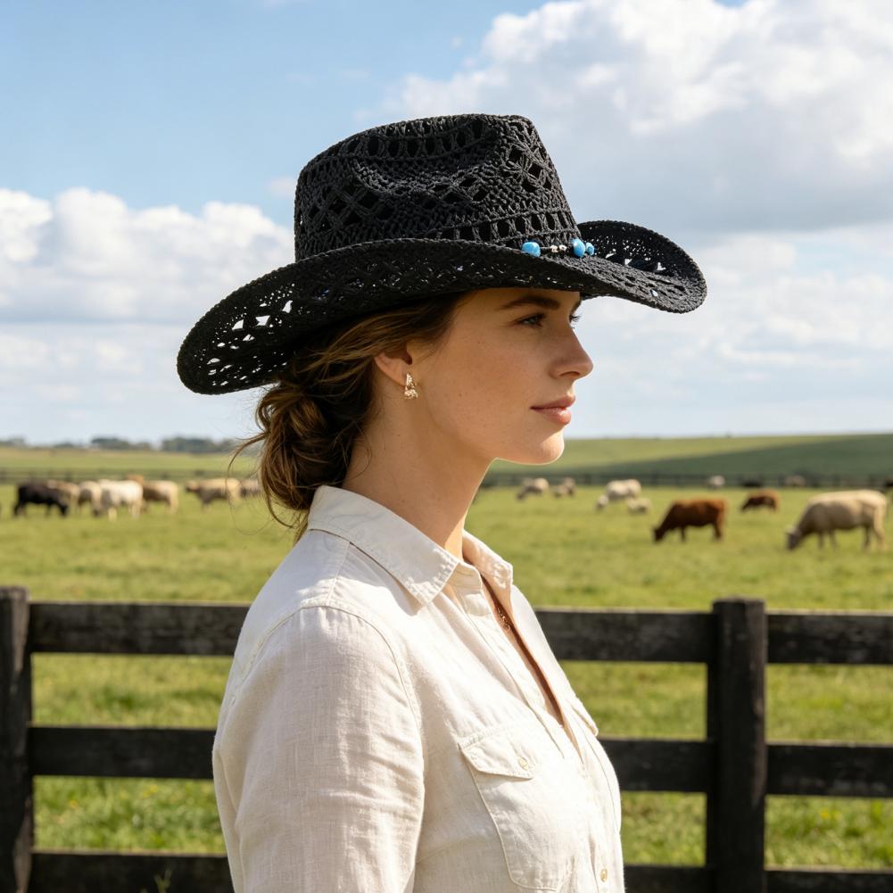 Cowboy Hat Straw - Chapéu de cowboy de aba larga,