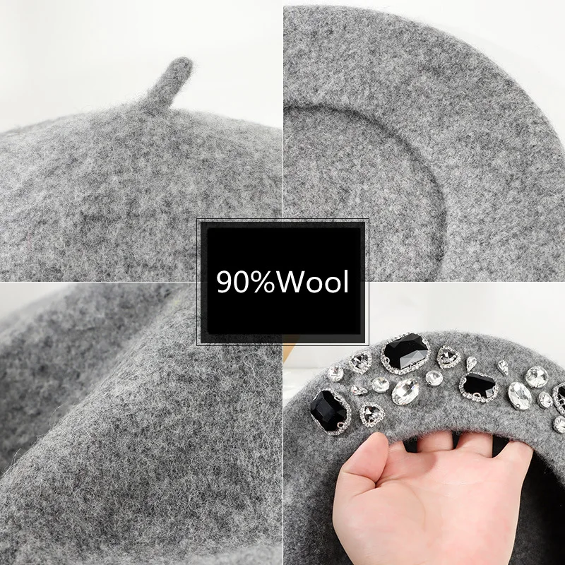 Boina francesa grossa strass d - Beret French Wool avaliação e preço